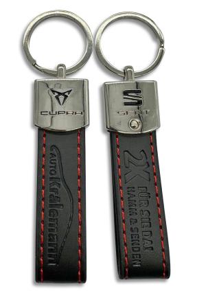 Schlüsselanhänger mit Ihrem Markenlogo auf Metall und/oder Kunstleder-Schlaufe